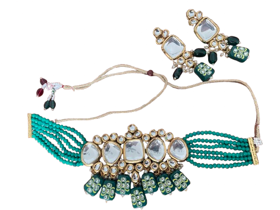Sunheri Phoolmotif Polki Kundan Choker Set