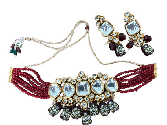 Sunheri Phoolmotif Polki Kundan Choker Set