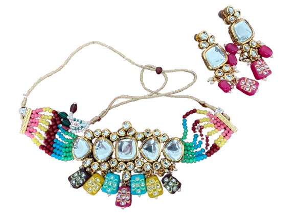 Sunheri Phoolmotif Polki Kundan Choker Set